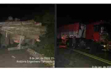 Pinhão - Colisão traseira entre caminhões deixa motorista ferido na PR-170